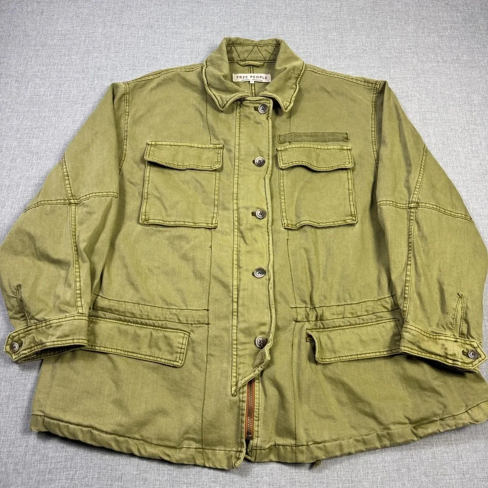 Free People Seize The Day Oversided Military Jacket Womens Large Green